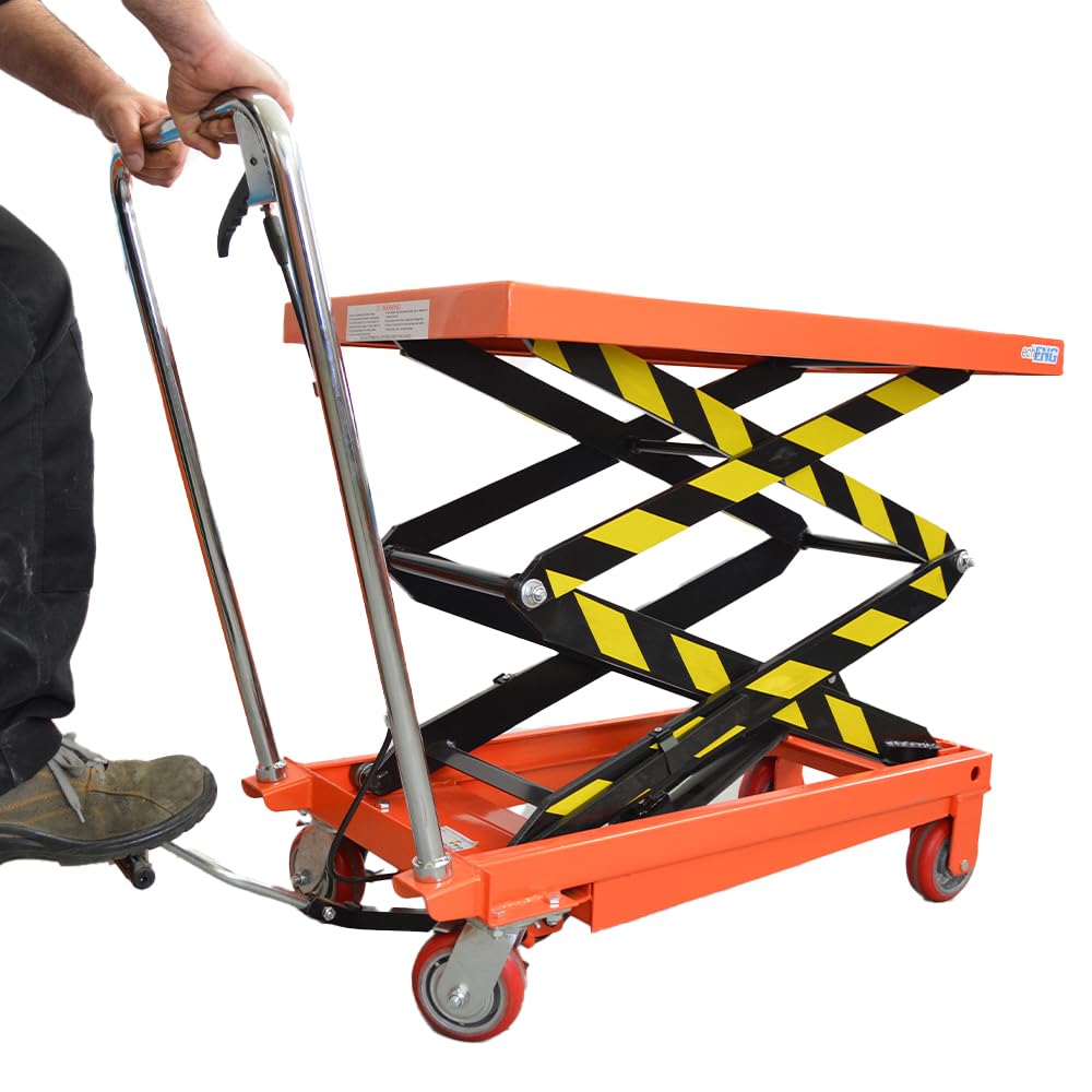 echoENG Carrello sollevatore con Piattaforma a Doppio Pantografo| Altezza di sollevamento 1300 mm | Portata 350 kg | Dimensione tavola 850x500 | Transpallet a forbice |MA SL CP35