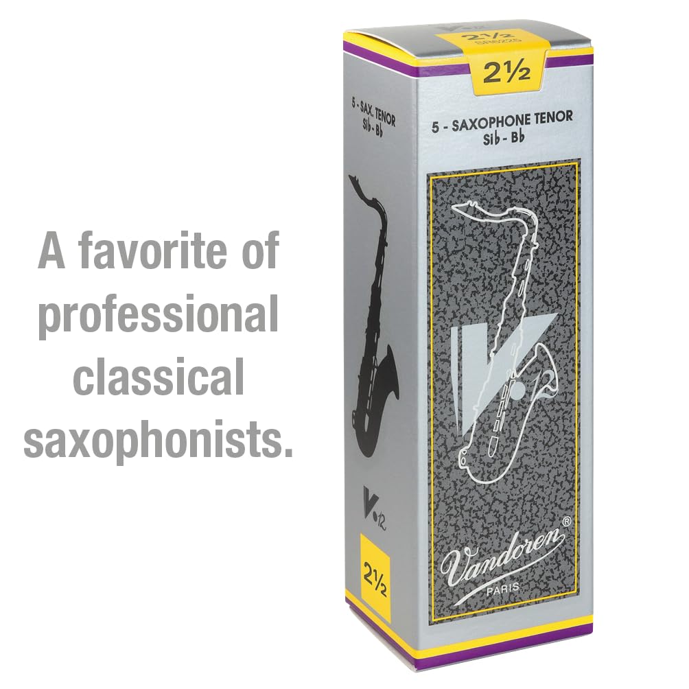 Boite de 5 anches Vandoren série V12 pour Saxophone Ténor - Force 2,5