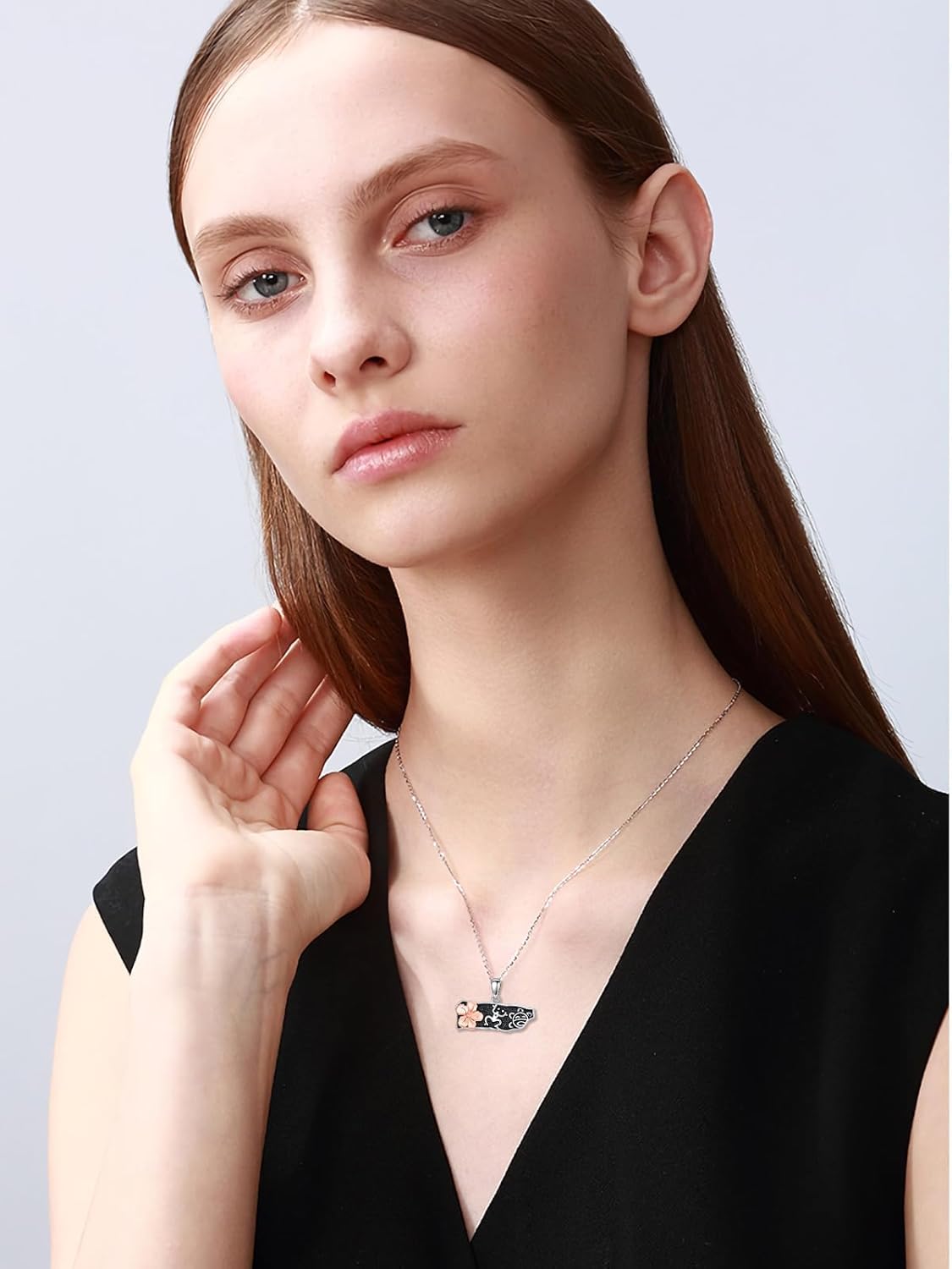 Dorunmo Puerto Rico Necklace 925 Sterling Silver Map Pendant with Rose Gold Hibiscus Flower, Coqui Frog & Taino Turtle Totem, Oxidized Culture Jewelry Heritage Gift for Women, 18+2" Chain