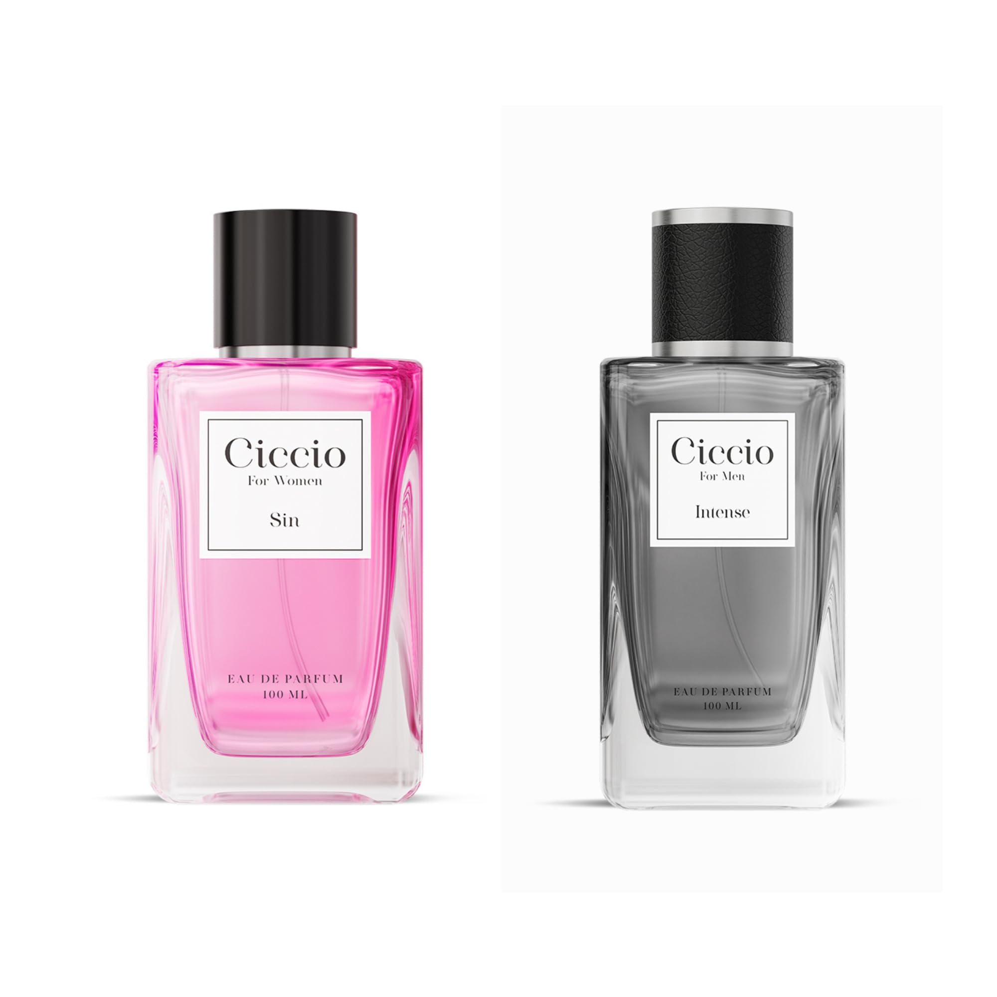 Ciccio Intense Eau De Perfume for Men with Bergamot, Mandarin, Rosemary, Sage, and Amber + Sin Eau De Perfume for Women with Grapefruit, Bergamot, Ginger, Apple, Cinnamon, Patchouli, and Vanilla | Premium Long Lasting Luxury Fragrance Scent|Perfect Perfume for Summer, (Pack of 2) 100ml each