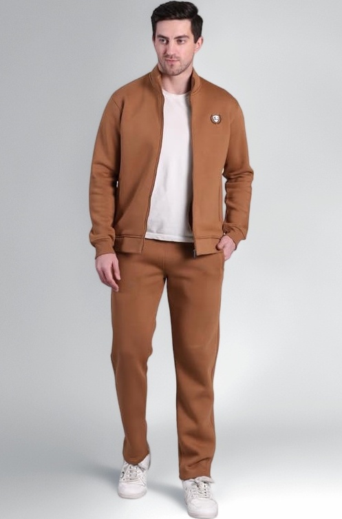 Stylox Men Regular Mid Rise TrackSuits Fleece Brown Solid Casual Fleece Co Ord Set for Men