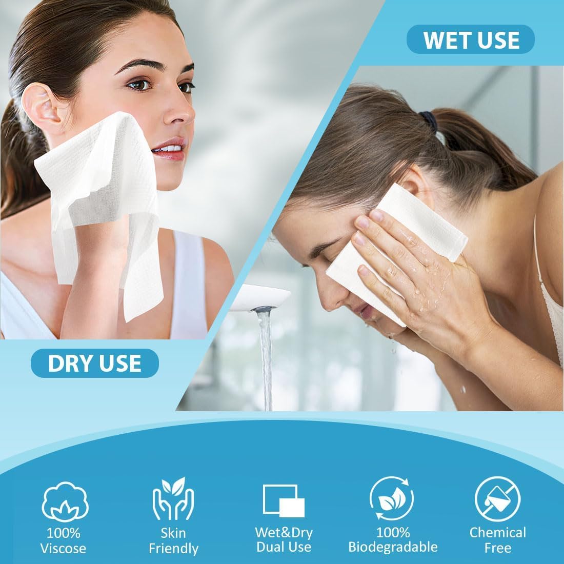 HOMEXCEL Face Towels, 200 Count (4 Box) Disposable Face Towelettes, Biodegradable Makeup Remover Dry Wipes - Image 3