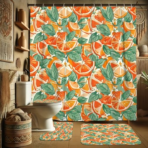 Rideaux de douche orange pour baignoire d'appartement moderne