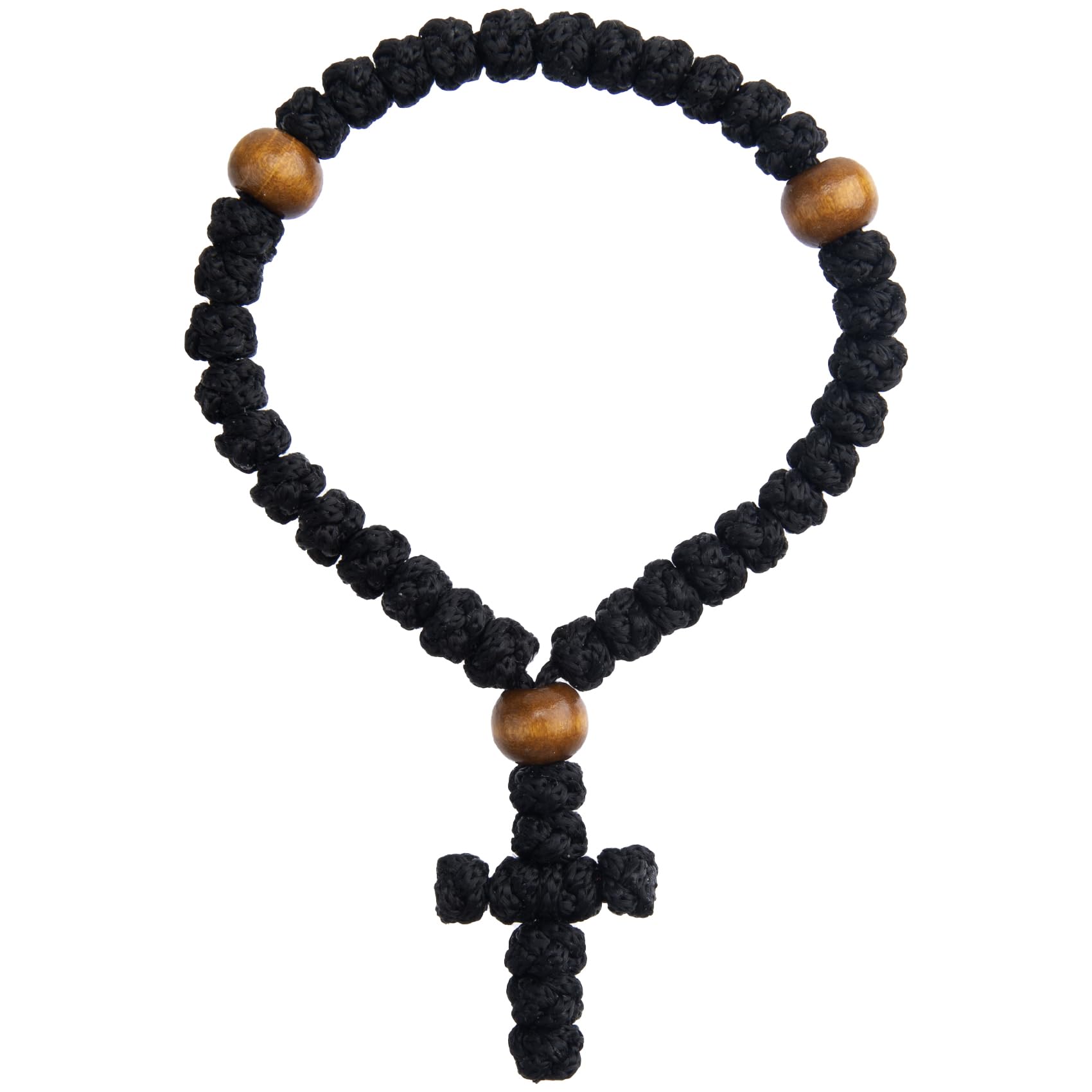 Handmade Prayer Rope, Traditional Christian Orthodox Greek Russian Komboskoini Prayer Rope, Blessed Cross Car Hanging Charms- Black