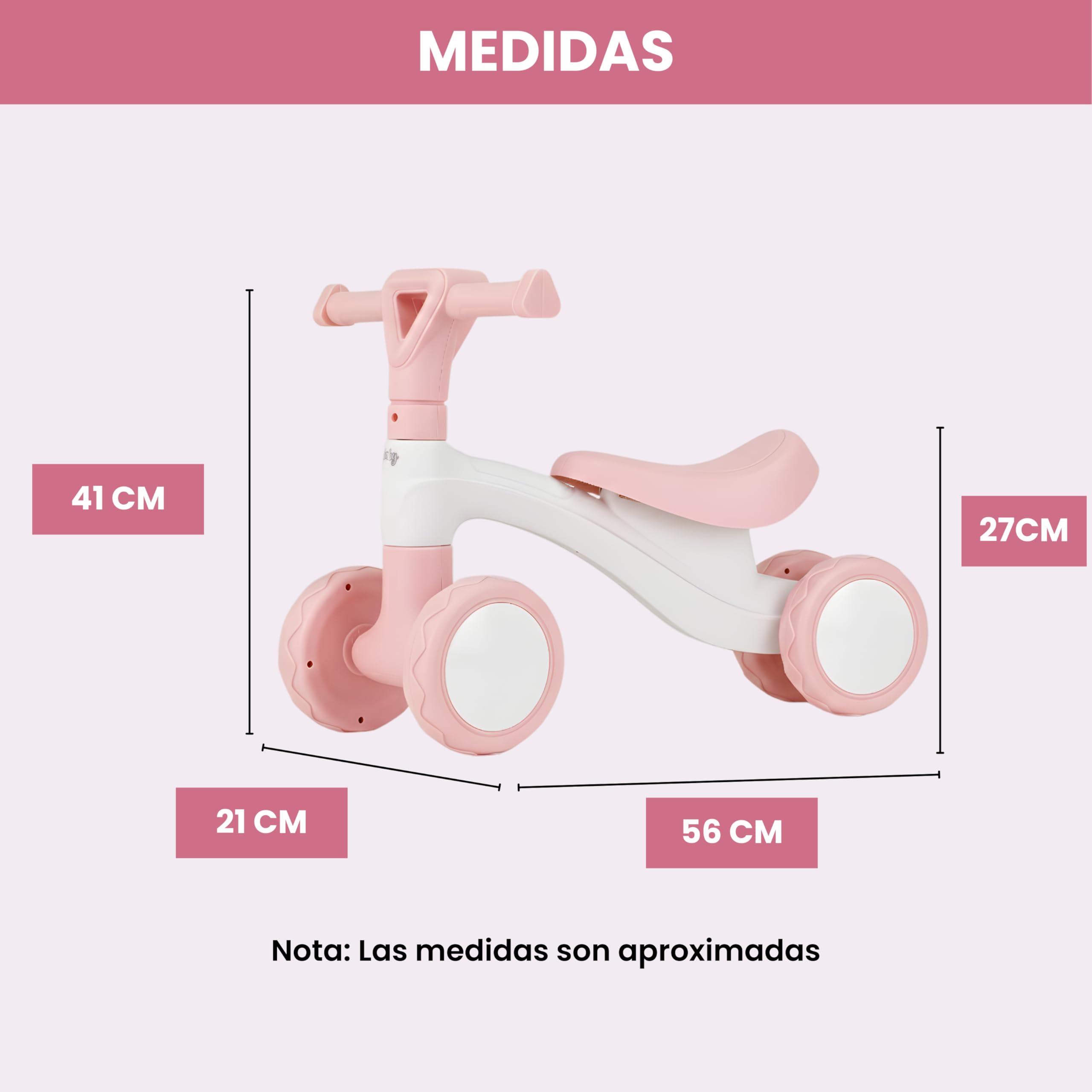 Edibaby, Triciclo Bebé 1 Año | Correpasillos Ligero | Primera Bicicleta de Equilibrio para Bebés | Bici sin Pedales | Juguete Niño 1-2 Años Ideal como Regalo (Rosa) — view 3