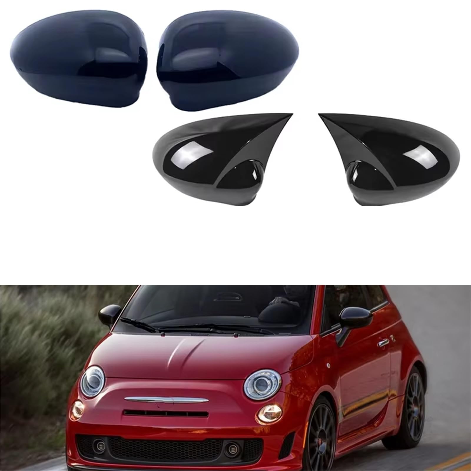 Calotta Specchietto Retrovisore Per Fiat 500 Per 500C Per GRANDE Per PUNTO 595 Per ABARTH 695 2007-2023 2 Pezzi Copri Specchietto Retrovisore Laterale Auto Auto Coppia Calotte(Carbon-Add on)