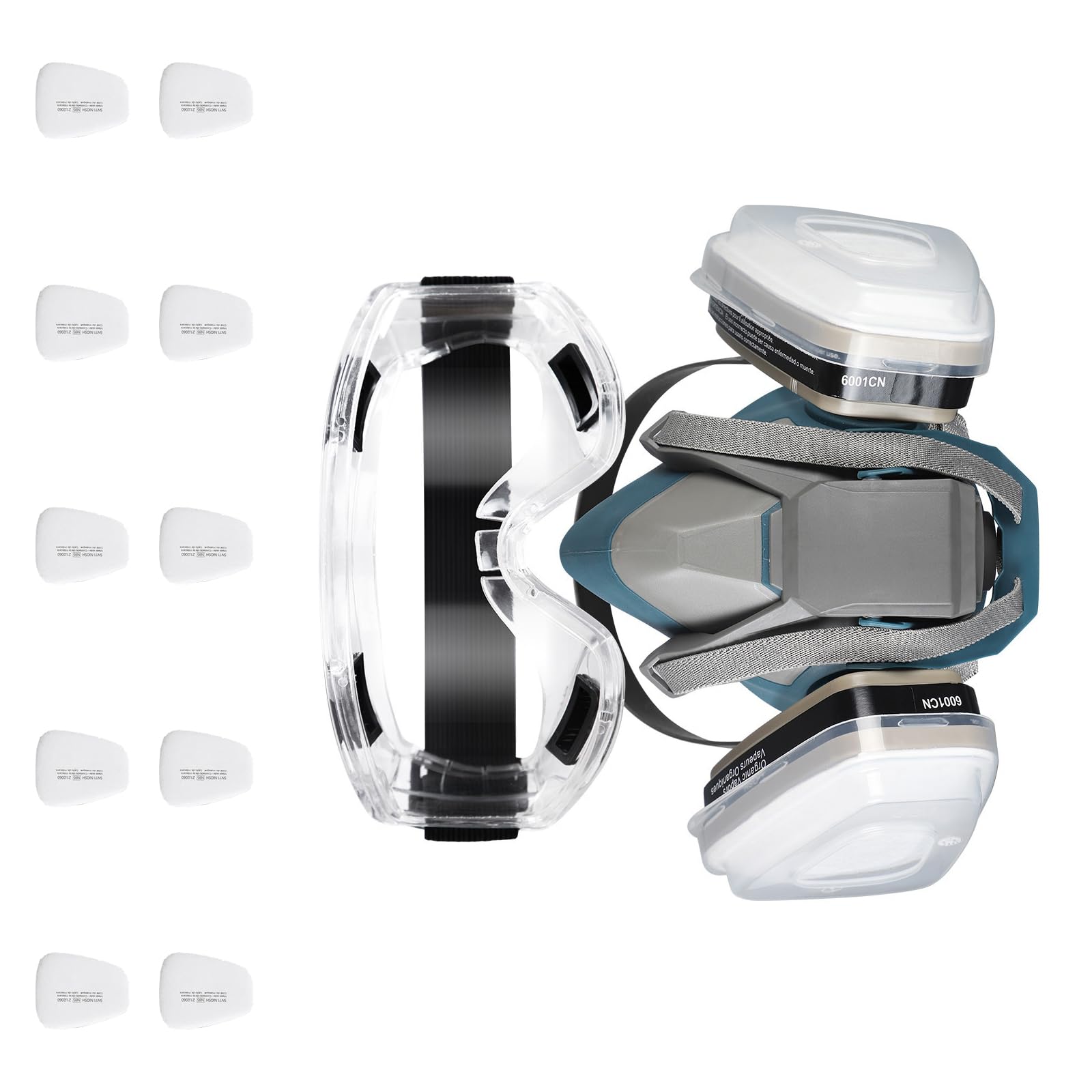 Masque respiratoire complet avec cartouches filtrantes et lunettes Masque respiratoire réutilisable pour la sécurité industrielle Protéger le visage anti-buée