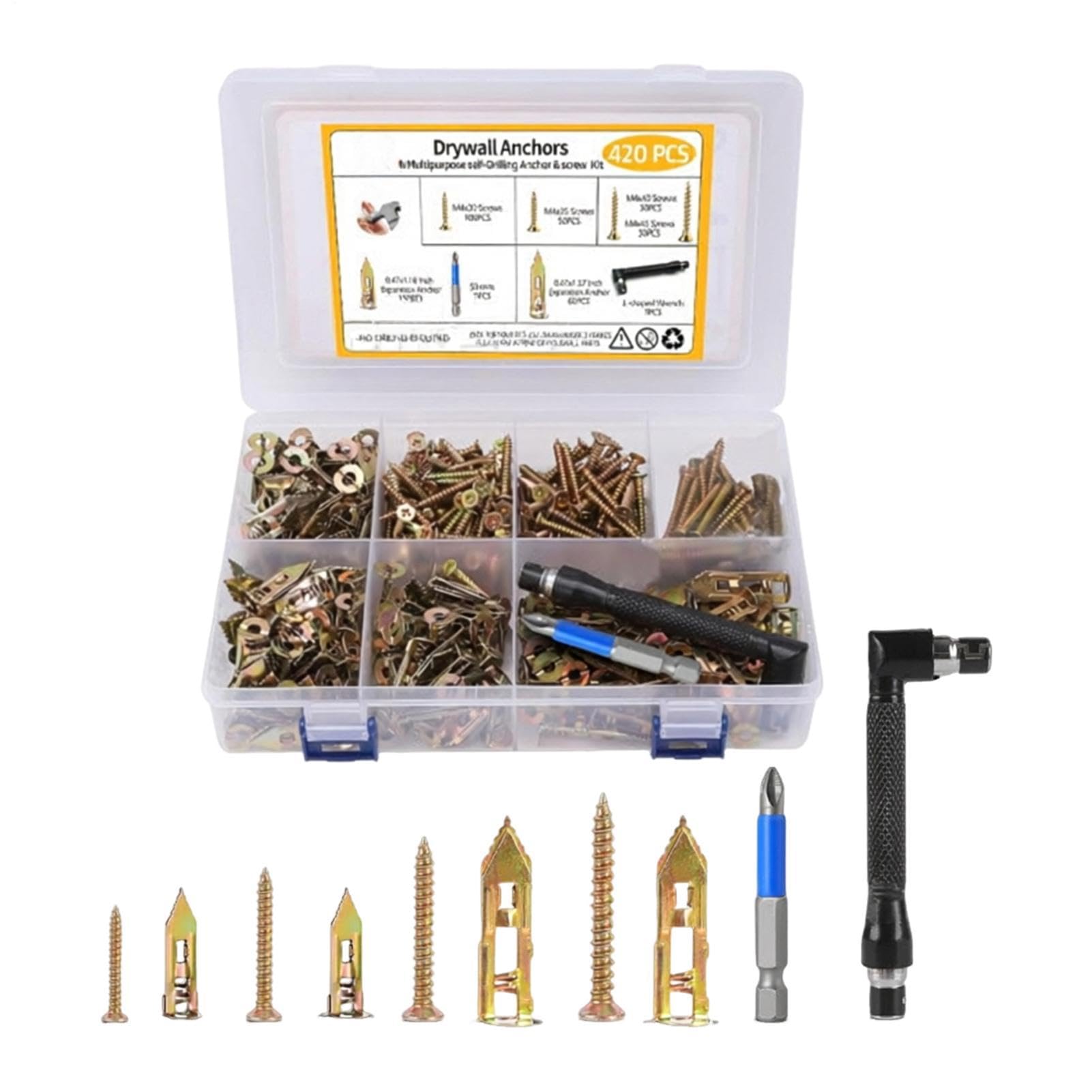 Autofilettanti per cartongesso con kit di viti 420 pezzi in acciaio, kit di | Viti Autoperforanti Per Cartongesso Per Specchi, TV, Porte, Quadri, Mobili, Barche, Librerie,