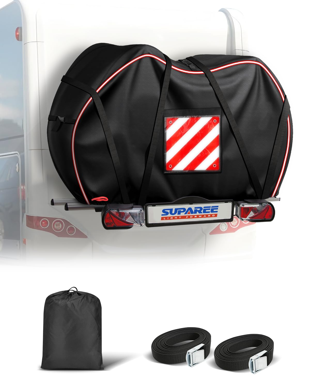SUPAREE Funda Bicicleta Exterior 3 Bicis Cubre Bicicletas Autocaravana Funda Bici Impermeable 420D Oxford Lluvia Resistente con Bolsillo para Señal de Advertencia pour Coche Viaje