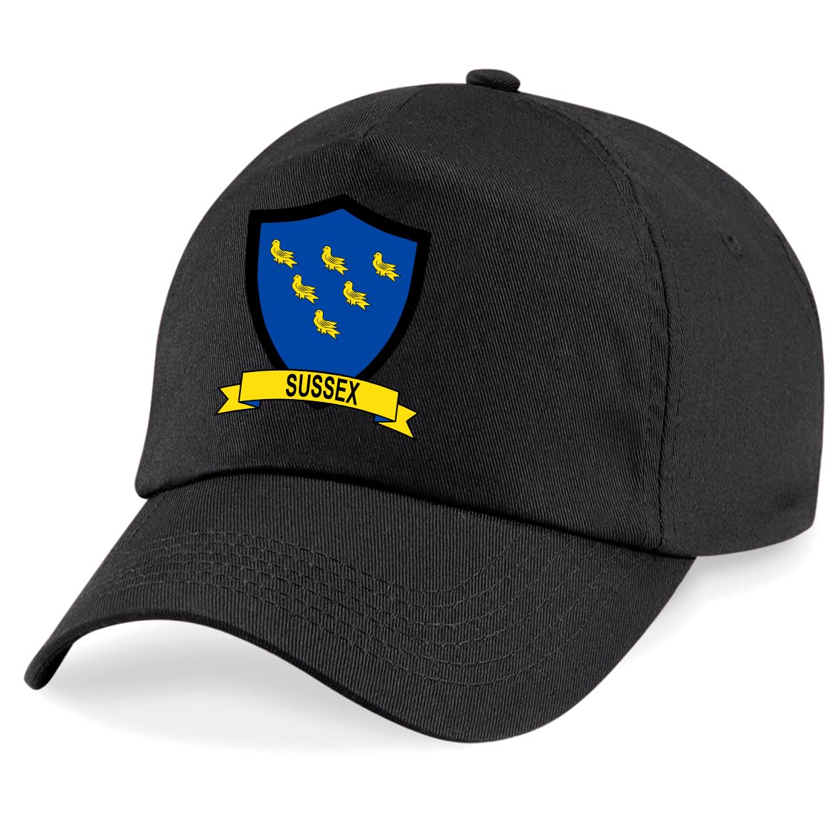 Sussex County Embroidered Baseball Cap Cricket Sport Your County Embroidery (Black)