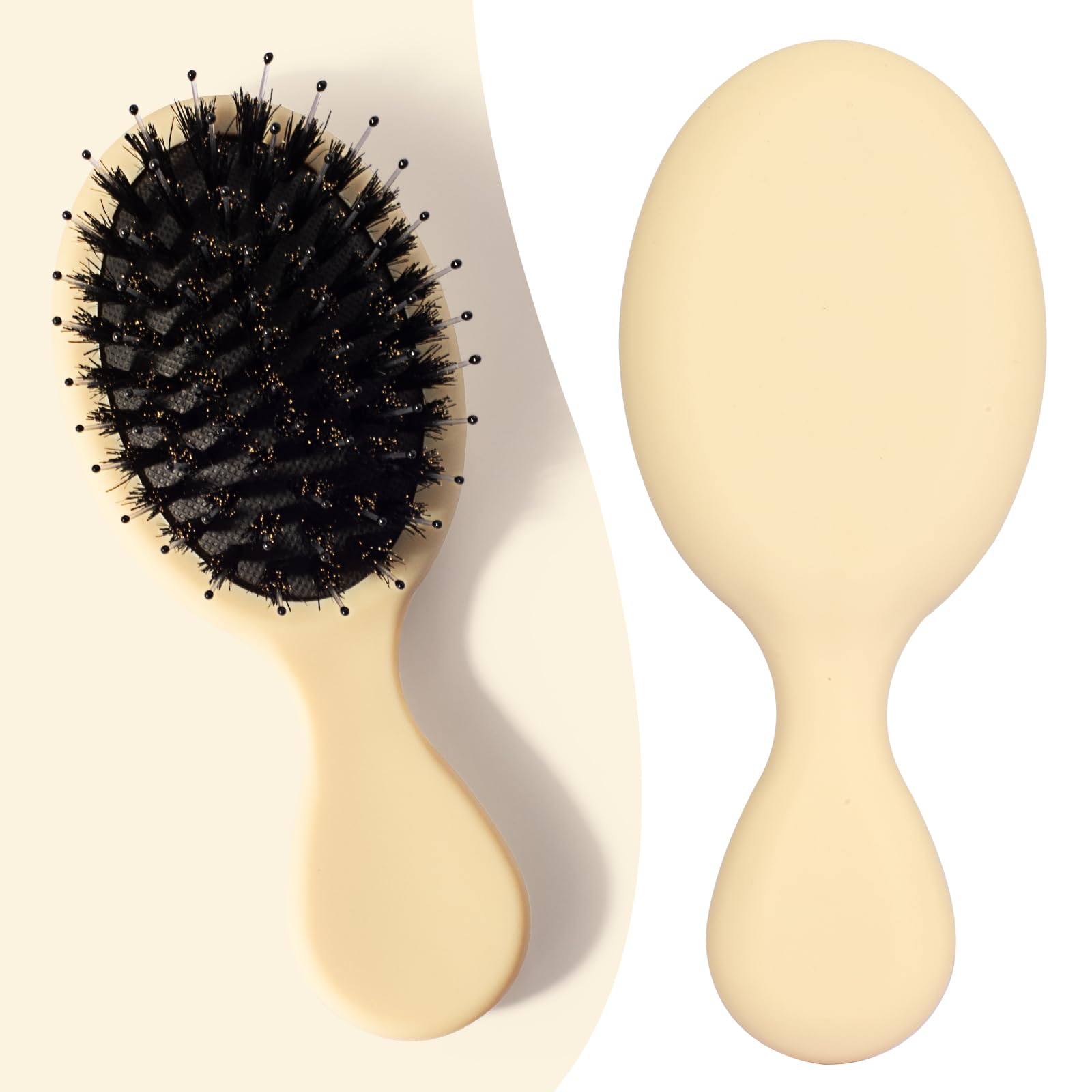 Mini cepillo de pelo de cerdas de jabalí, cepillo pequeño de cerdas de jabalí y nailon para mujeres y niños, pelo largo y corto para suavizar añadir brillo, cepillo de pelo de tamaño viaje para bolso,