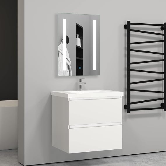 500mm Bathroom Sink Unit with Basin Matt White 2 Soft Close Drawers Wall Mounted Bathroom Suite with Vanity Unit