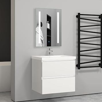 500mm Bathroom Sink Unit with Basin Matt White 2 Soft Close Drawers Wall Mounted Bathroom Suite with Vanity Unit