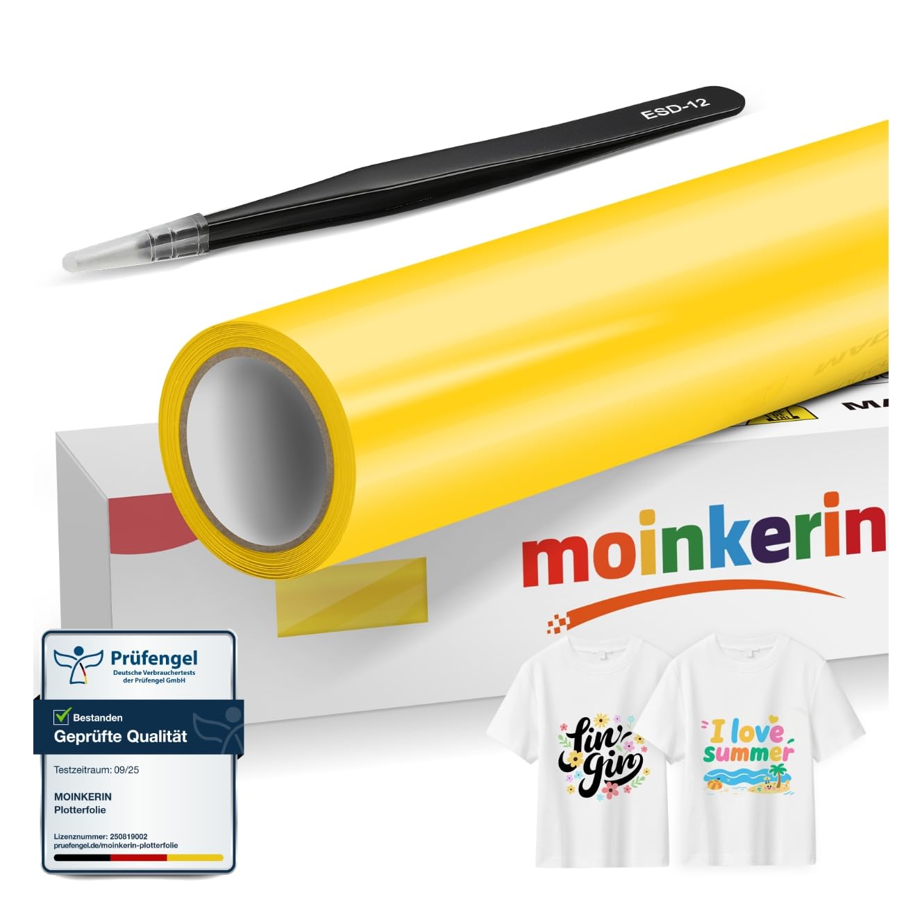 moinkerin Plotterfolie Textil & Transferfolie Plotter - PVC-Transferfolie mit Edelstahl-Pinzetten für DIY T-Shirts & Textilien