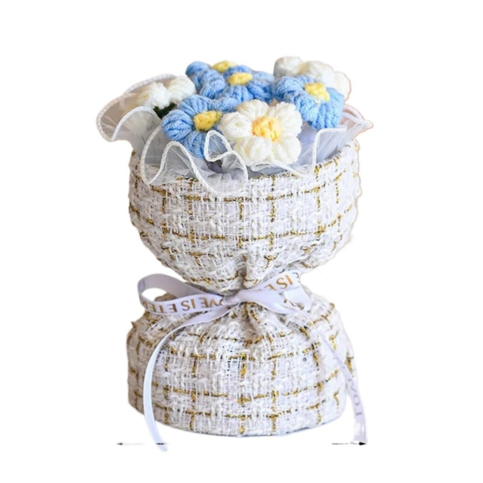 ZHSOAO Crochet Flowers Bouquet Rose Hand-Knitted Graduation Wedding for Weddings Birthdays(Color5)