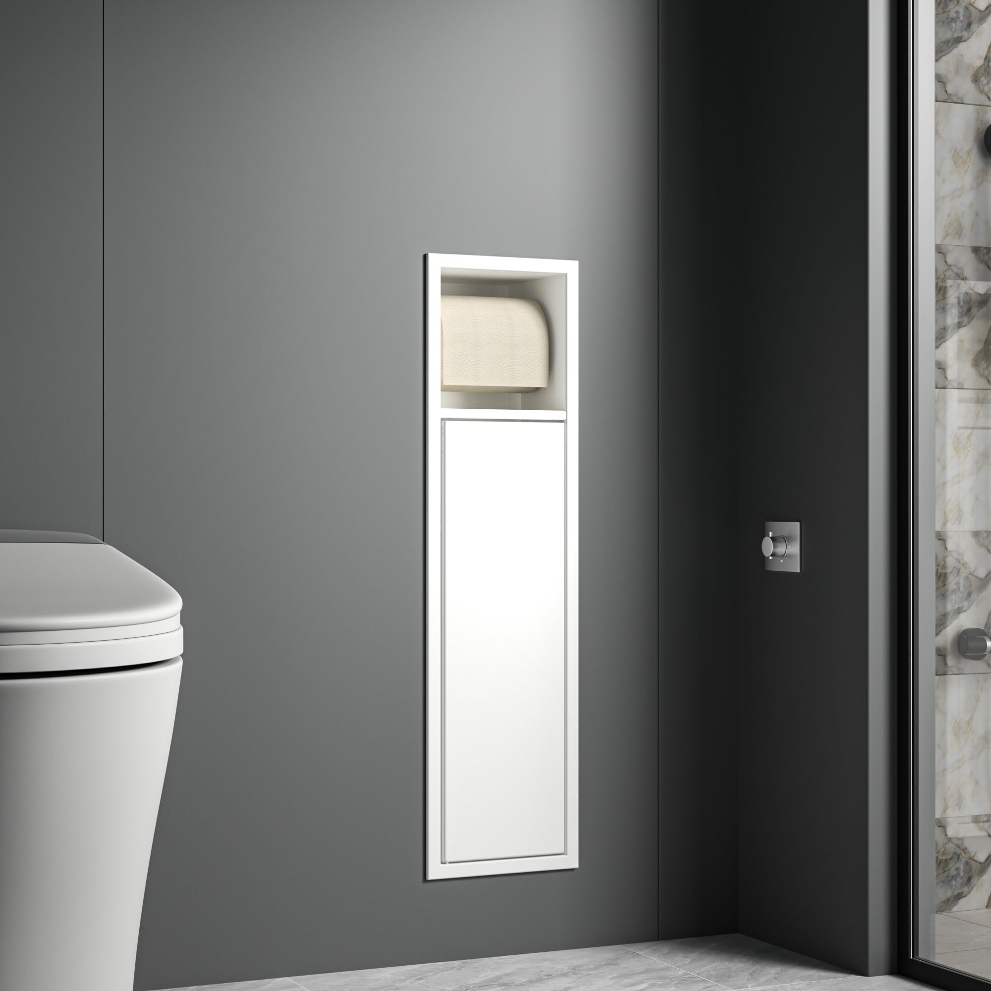 Unterputz Toilettenpapierhalter Edelstahl,Einbauschrank WC Toilettenpapierhalter mit Aufbewahrung, Klopapierhalter Weiß