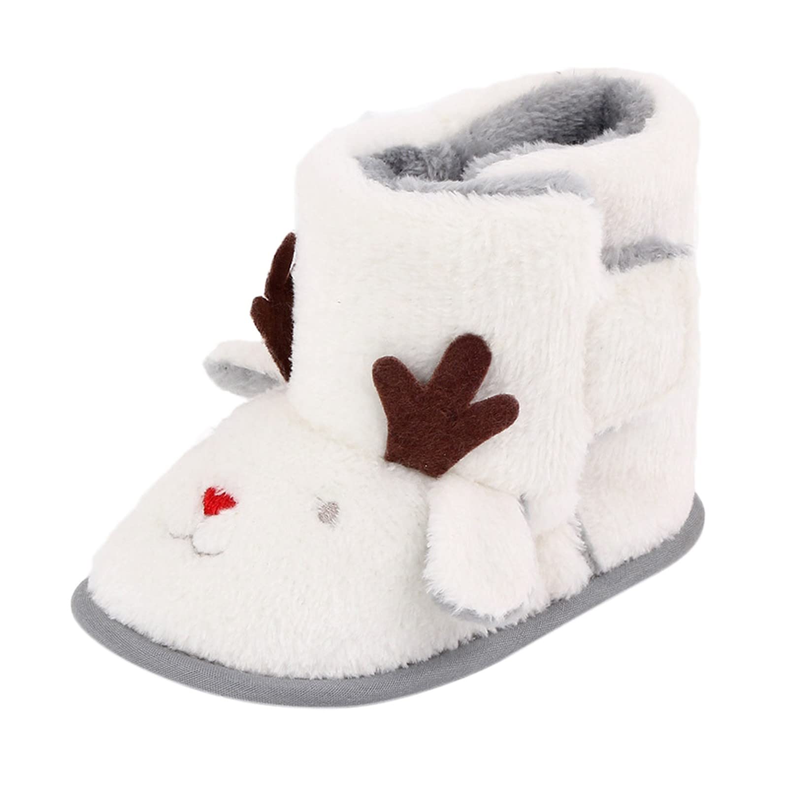 RNTOP Baby Christmas Cozy Fleece Booties Infant Cozy Warm Fuzzy Boots Slippers Xmas Winter Sock Shoes Holiday Walking Boots (White, 6 Infant)