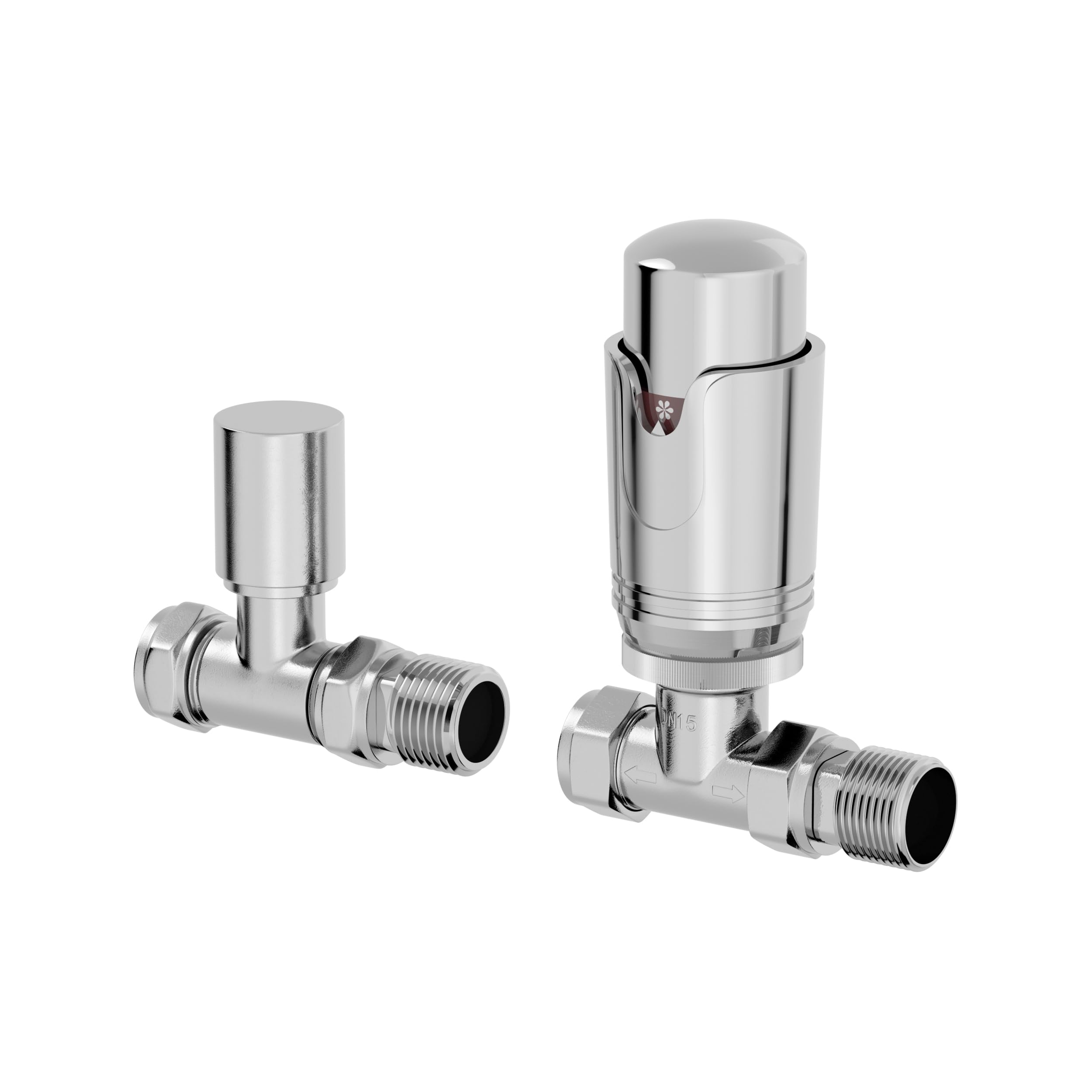 Duratherm Chrome Duratherm® Thermostatic Radiator Valve Pack Set, 15Mm Lockshield Trv & Thermostat, Polished Valves For Radiators, Straight