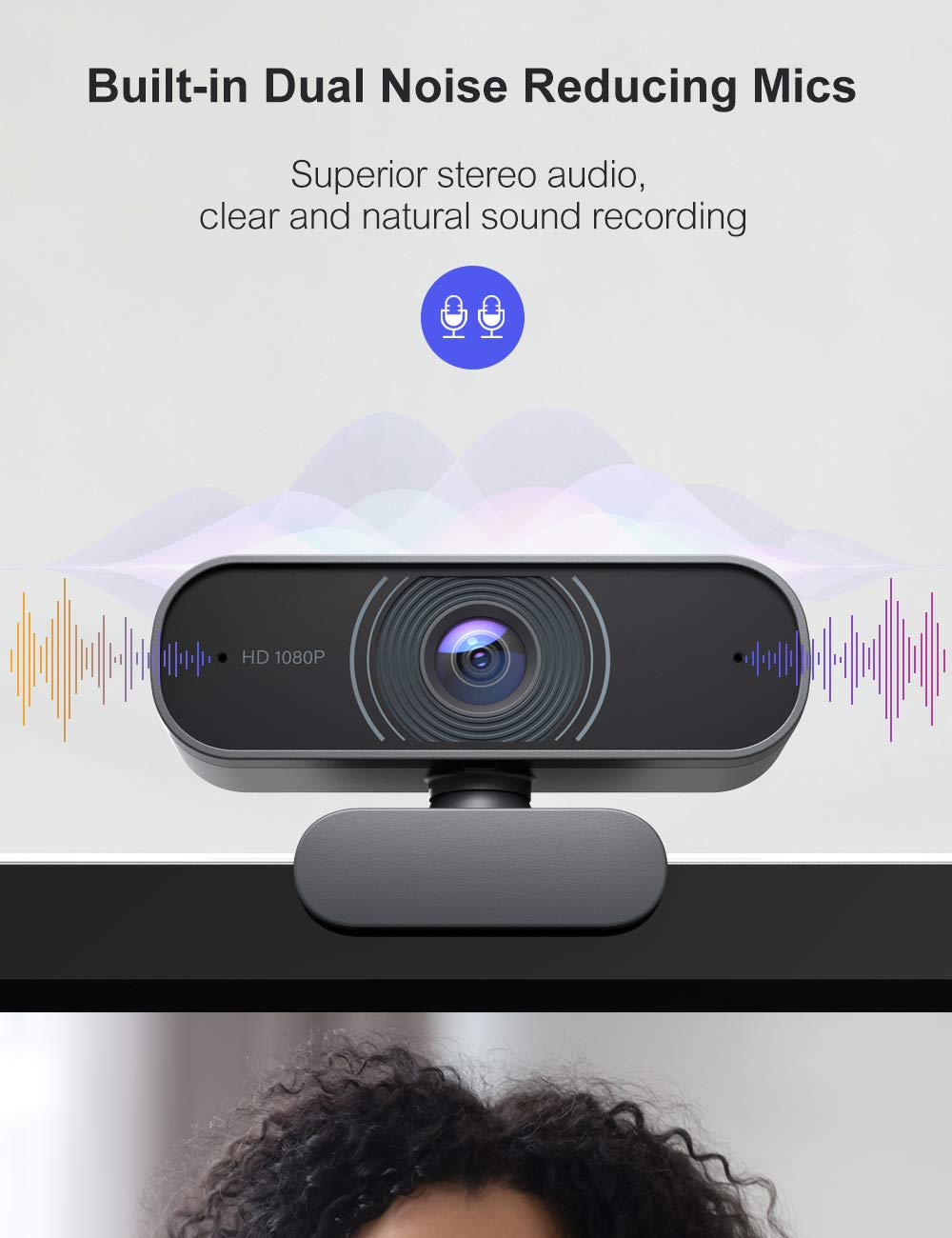 OYU Webcam, 1080P 30Fps, doppio microfono stereo, USB Plug & Play, HD Web Camera compatibile con Zoom/Skype/YouTube, per videochiamate, streaming live e apprendimento online
