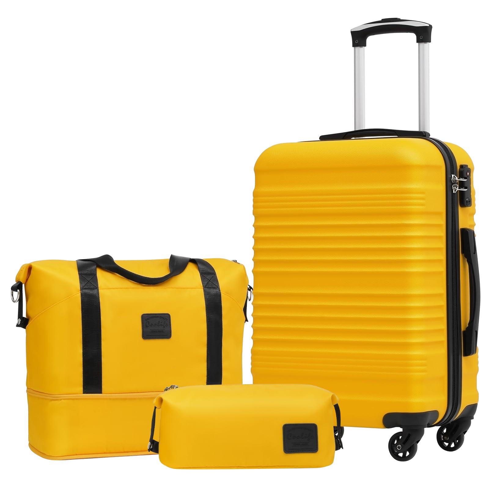 COOLIFE Koffer Set 3 Teilig: Luggage Set Groß 28‘’ + Reisetasche & Kulturtasche | ABS Hartschale, 360° Rollen & TSA-Schloss Für Europa, Kreuzfahrt & Auslandsstudium – Familienurlaub Essentials