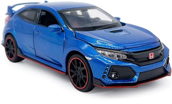 2017 Civic Type R Model Car Hatchback Sports Diecast Toy Cars 1/32 Scale Metal Pull Back Childrens Die-cast Vehicles, Doors Open Light Sound, Boys Toys Kids Gifts Collection for Men, Blue