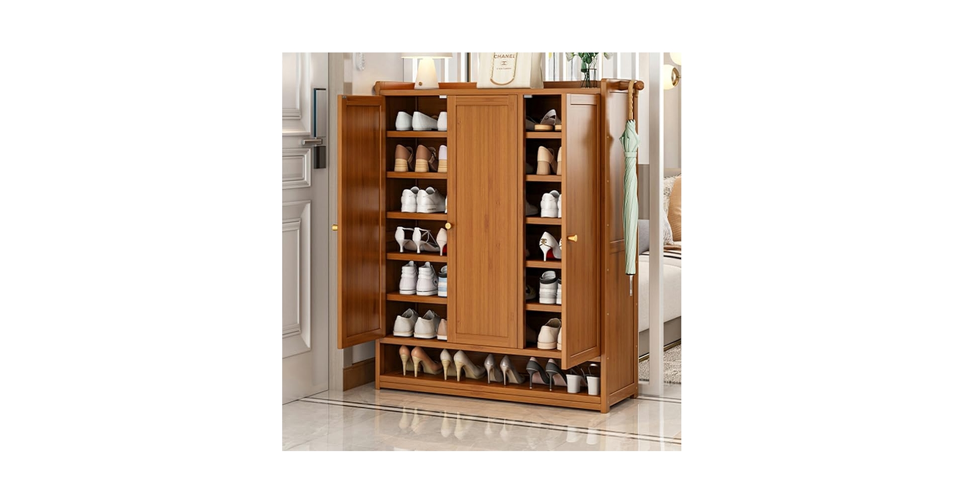 Amazon.com: LITFAD Bamboo Shoe Cabinet Glam Style Shoe Rack