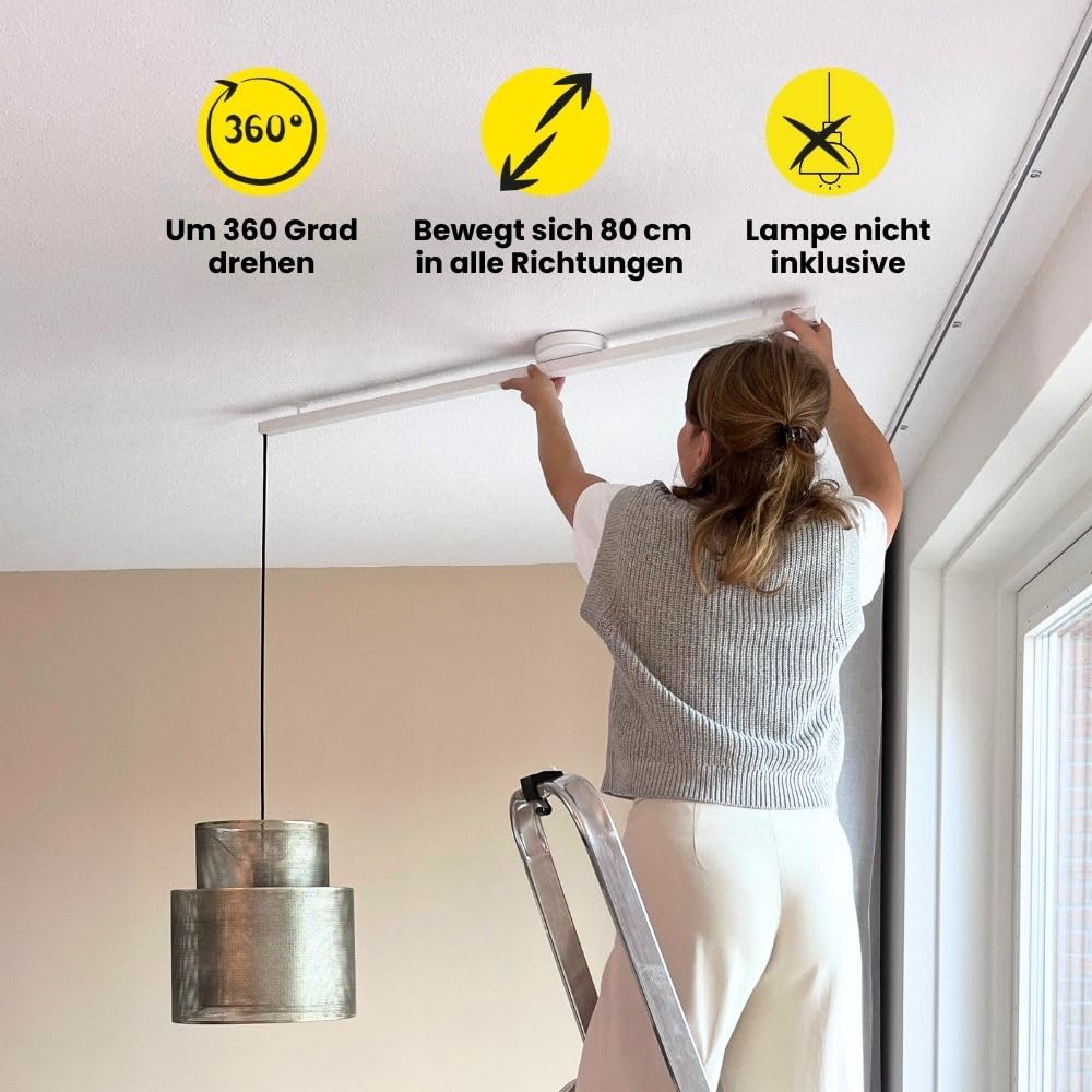 Lightswing® Single Aufhängesystem für eine Hängelampe - Matt Weiss - 90 cm - Beweg deine Hängeleuchte Mühelos - Einfache Installation - Hängelampe Esstisch - Pendellampe Verstellbar - Hängeleuchte