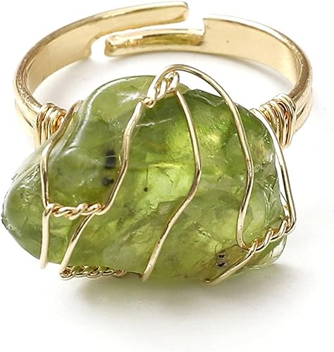 COLORFUL BLING Anillo de cobre envuelto en alambre de cobre irregular, piedra natural, piedra natural, piedras preciosas abiertas, ajustables,