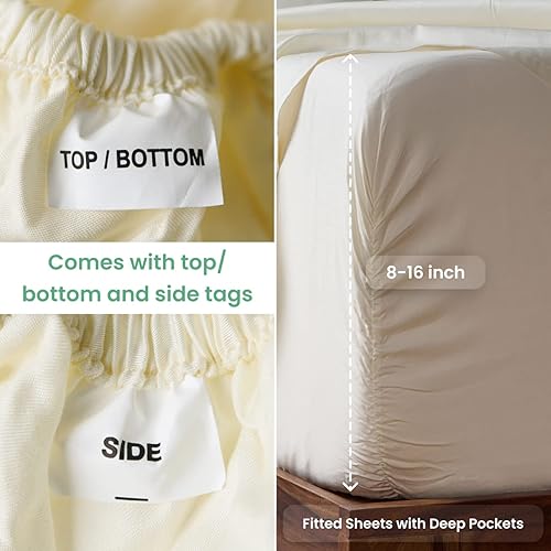 Miniatura 4 de Weddingly Juego de 4 sábanas de algodón egipcio 100% Giza certificado CEA, sello dorado acreditado, bolsillo profundo, fibra extralarga, tejido