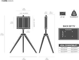 FITUEYES DESIGN Easel Tripod TV Stand Art for 37 43 50 55 65 Inch with Concealed Cable Management Black Steel and Walnut Wood Artist Floor TV Stand Picasso Series