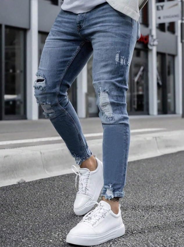 Men's Vintage Skinny American-Style Jeans and Comfortable Wear in Black and Medium Wash4