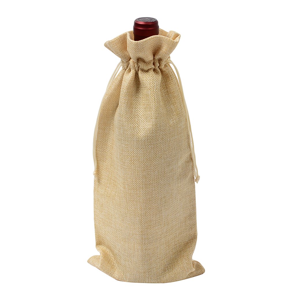SXUUXB 10pcs Solid Color Linen Wine Bottle Bags, Linen Wine Bottle Gift Wrap Bags for Wedding Christmas Party Dinner - Yellow - 35x15cm/13.7 * 5.9in