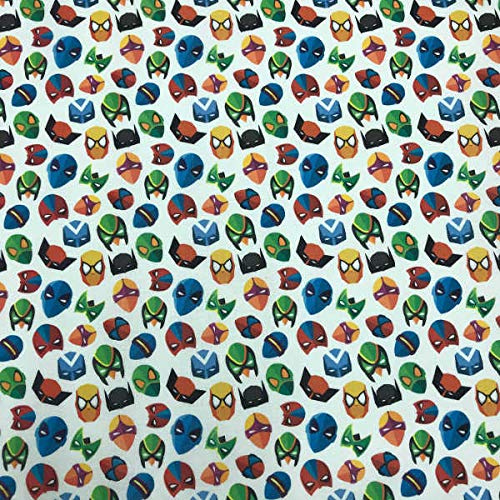 Kt KILOtela   Tela de Patchwork   Estampación Digital   100% algodón   Retal de 100 cm Largo x 140 cm Ancho | Superhéroes   Multicolor, Blanco ─ 1 Metro