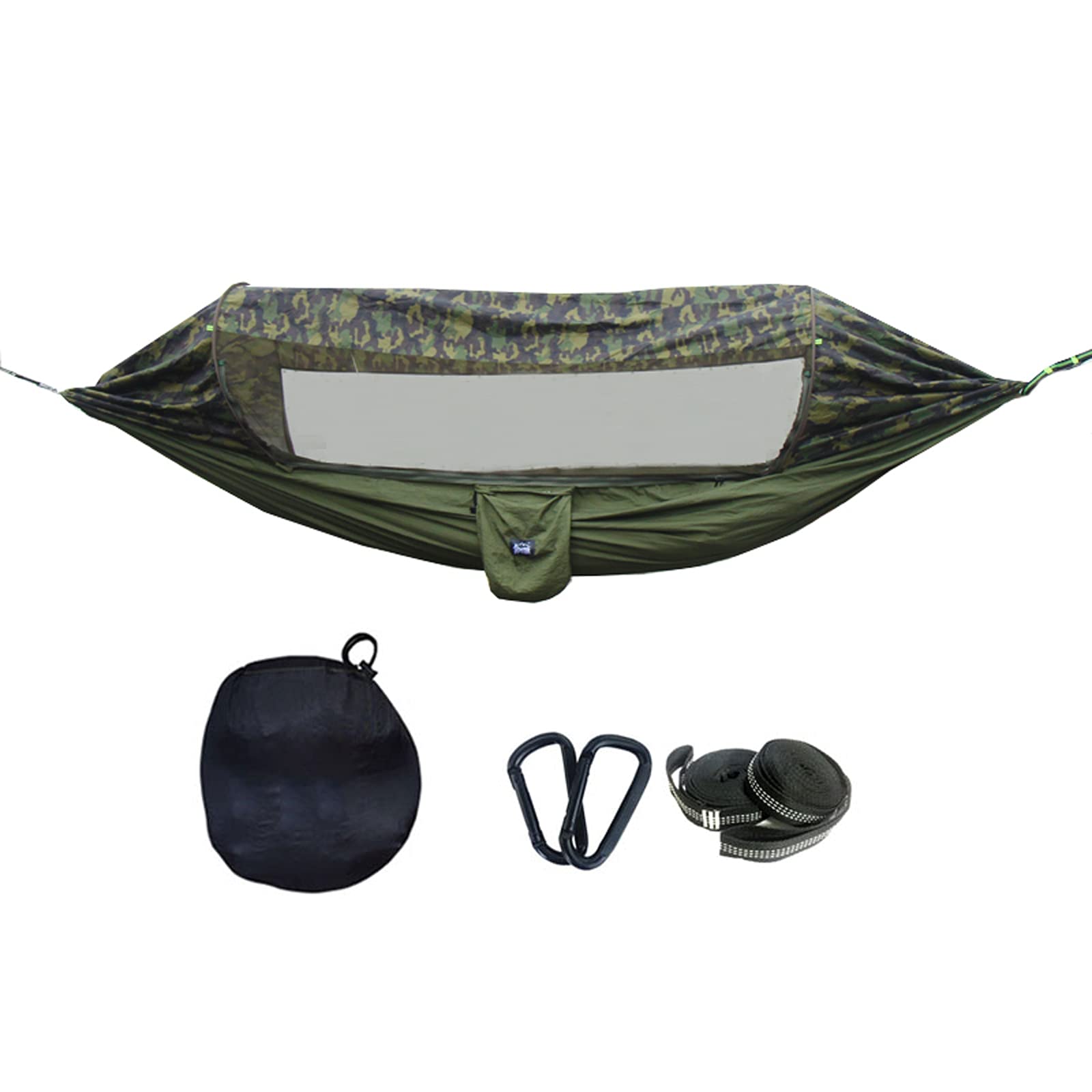 Hamaca colgante para acampar con mosquitera de alta densidad, paracaídas emergente Hamacas de paracaídas de nylon 2.6 lb Correas de árbol livianas Hamacas oscilantes para mochileros al aire libre Se