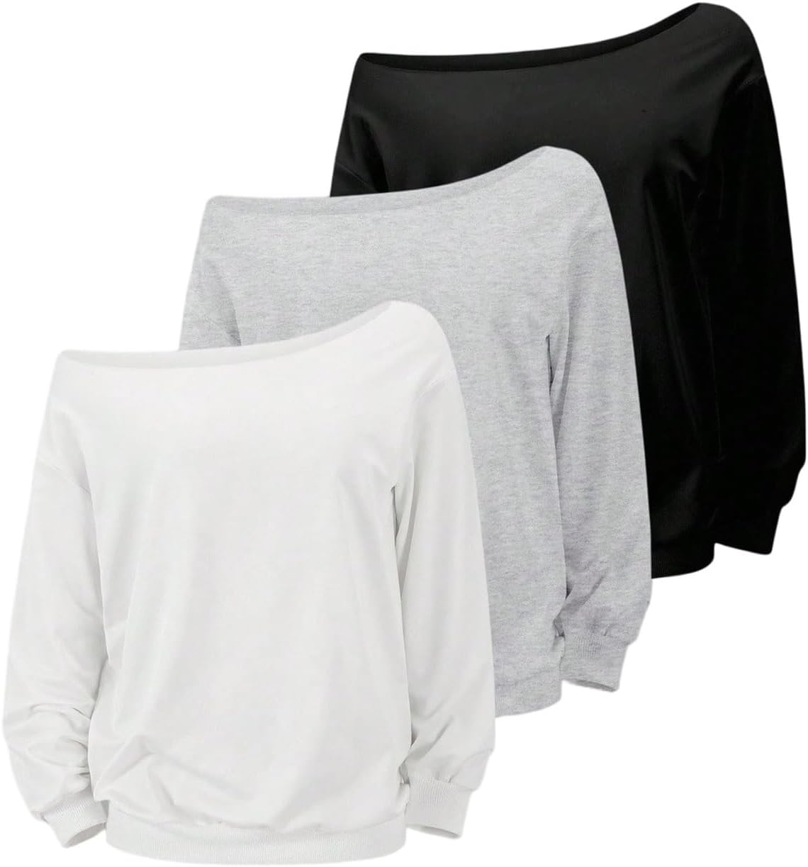 SOLY HUX Women's Off The Shoulder Oversized Sweatshirts 3 Packs Long Sleeve Shirts Pullover Streetwear Tops