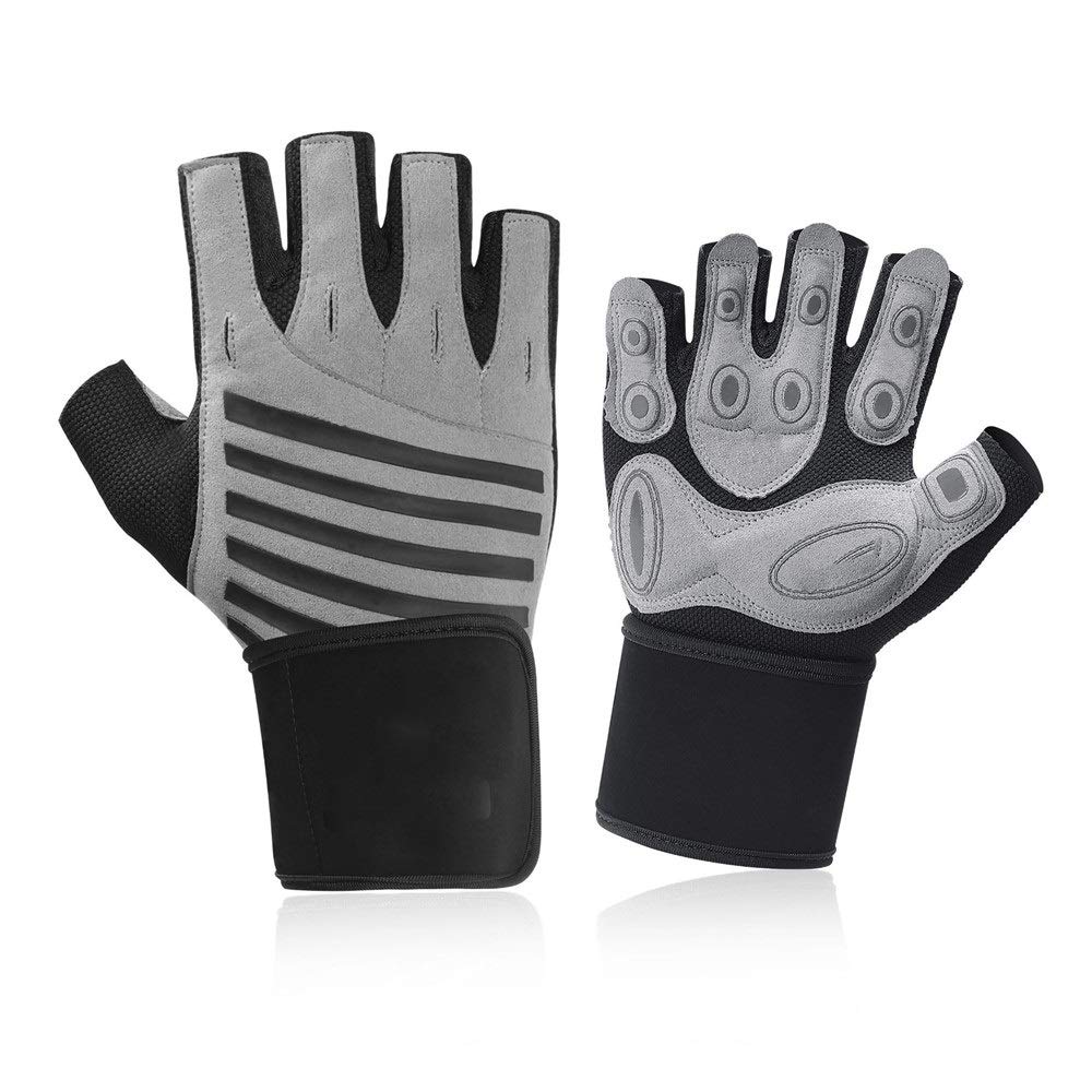 Guanti Antiscivolo per la Palestra Guanti da Palestra Senza Dita da Uomo, con Supporto for Il Polso e for Il Sollevamento Pesi(Grey,L)