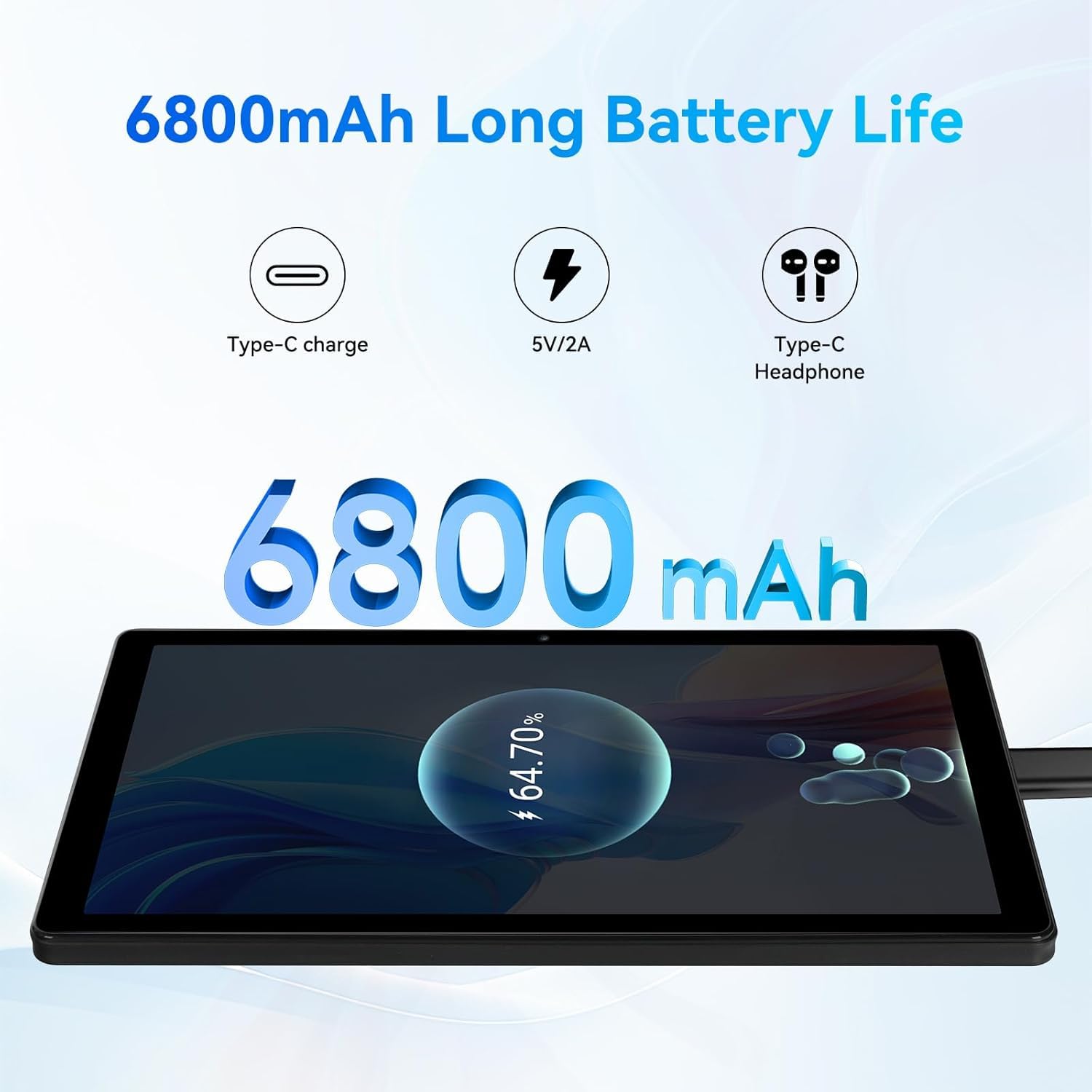 Whitedeer Tablet 11 Pulgadas Android 15, 24GB RAM+128GB ROM (1TB Expandible), Batería 6800mAh, IPS 1280×800, Octa-Core, WiFi 6+BT5.4, Widevine L1, 5MP+8MP, Reconocimiento Facial, Negro — view 6