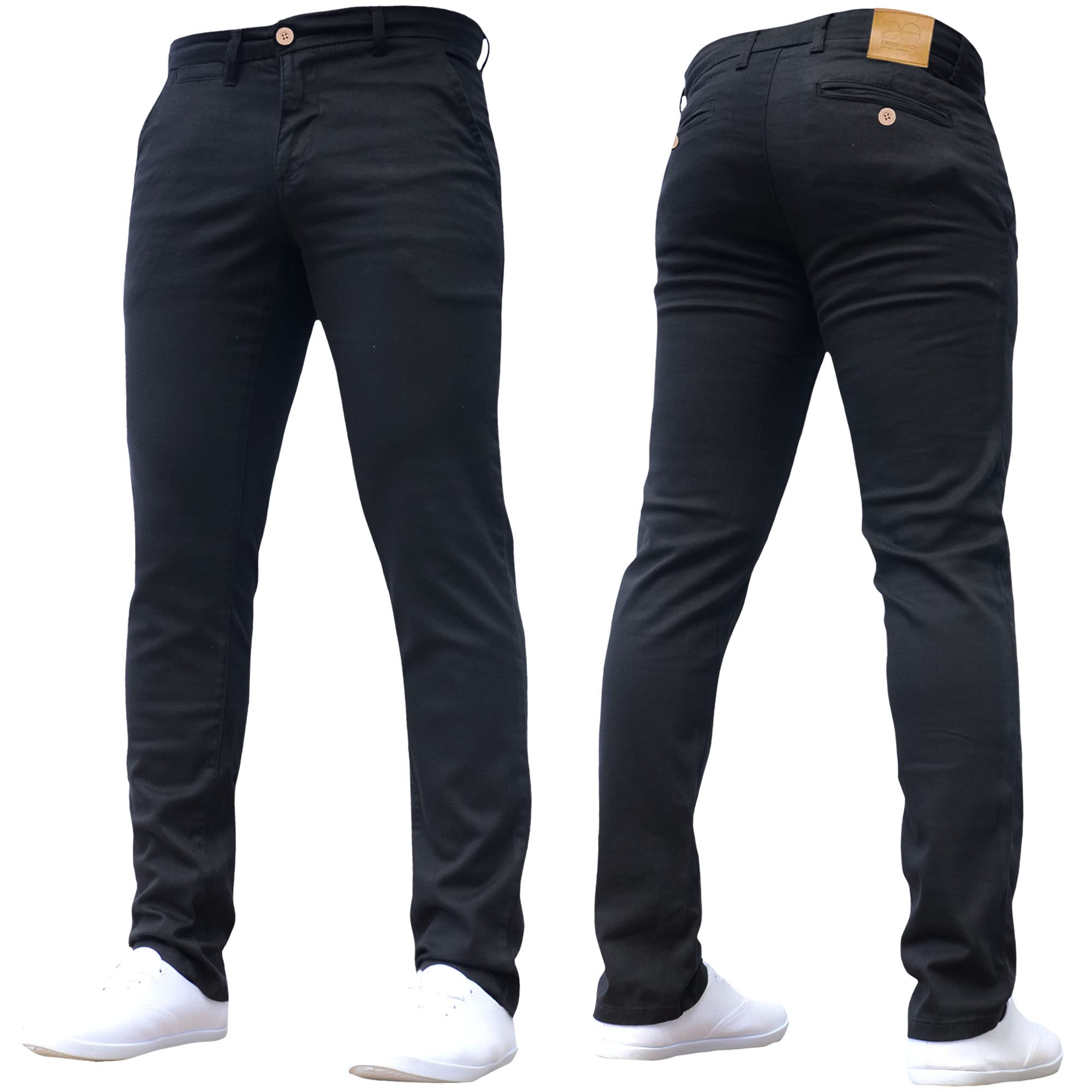 Crosshatch Mens Stretch Chino Slim Fit Leg Trousers Jeans by JeanBase Black 32W X 30L