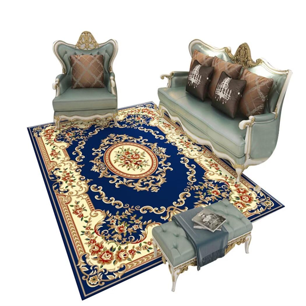 Tapis doux salon grand format 170x240 bleu antidérapant et tapis chambre garçon