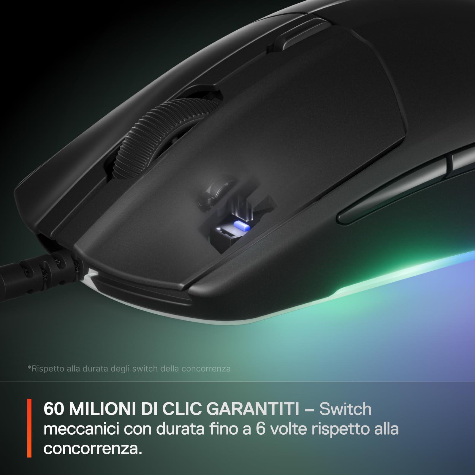 SteelSeries Rival 3 Gen 2 - Mouse Gaming - Sensore ottico TrueMove Core da 8500 DPI - 60 milioni di clic di durata - bassa latenza - 77 g di peso - 100% piedini in PTFE - RGB - Nero
