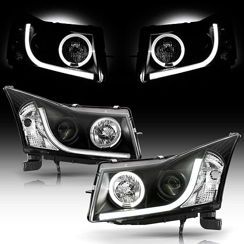 ACANII - Para Chevy Cruze 2011-2016 Tubo LED DRL Halo Carcasa Negra Proyector Faros Faros Faros Delanteros, Conductor y Pasajero