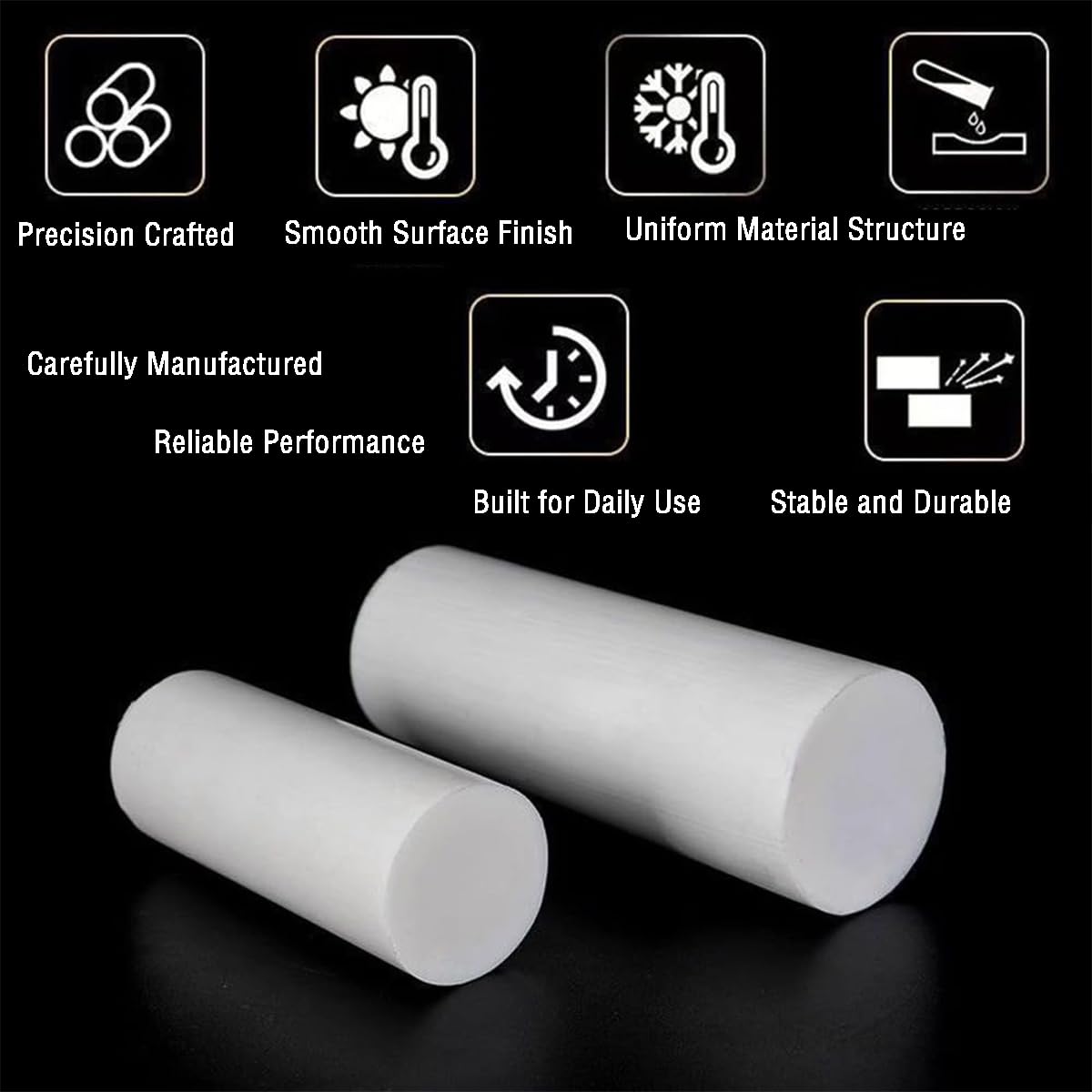 Varilla de PTFE Blanca, Barra de Teflón Sólida 20mm x 500mm, Alta Densidad,Taladrar y Mecanizar, para Casquillos, Arandelas, Guías y Componentes Mecánicos,130mmx200mm