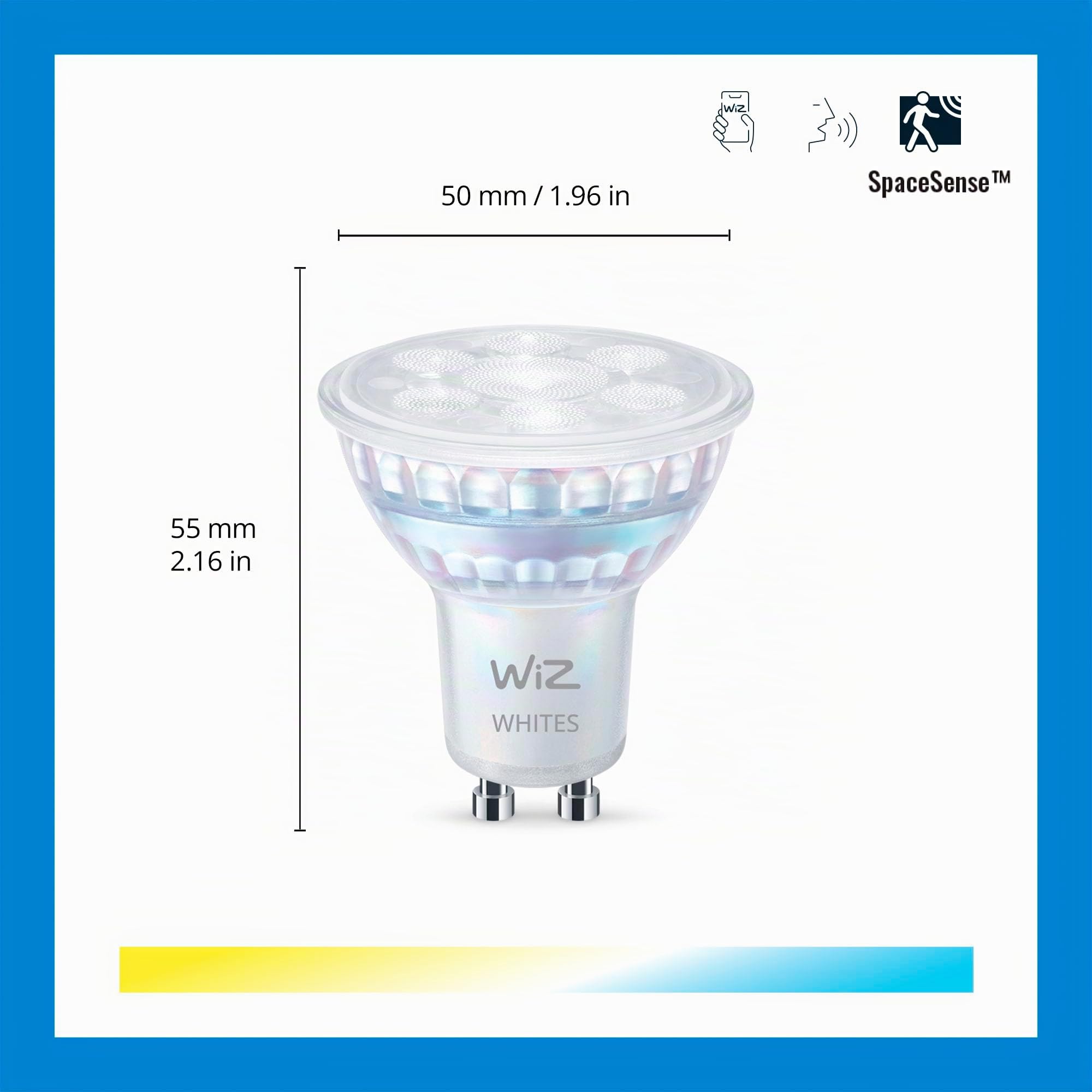 WiZ Ampoule en verre LED intelligente GU10 - Remplacement GU10 50W, nuances de blanc, Wi-Fi/Bluetooth, commande vocale/application, fonctionne avec Google Home, Alexa et HomeKit, pack de 3