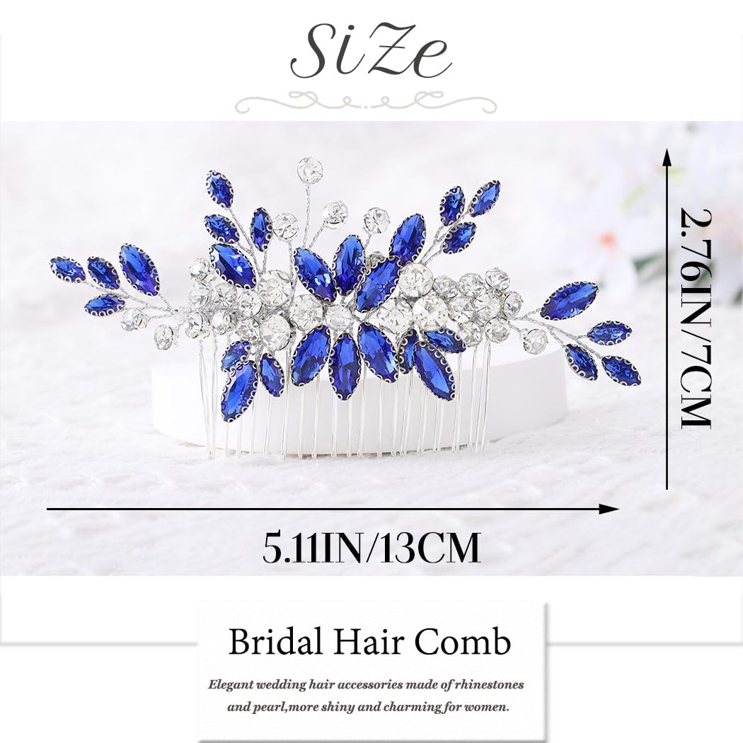 IYOU Peineta de Novia Pieza de Pelo de Flores Azul Accesorios para el Cabello Fiesta de Boda para la Novia y Damas de Honor