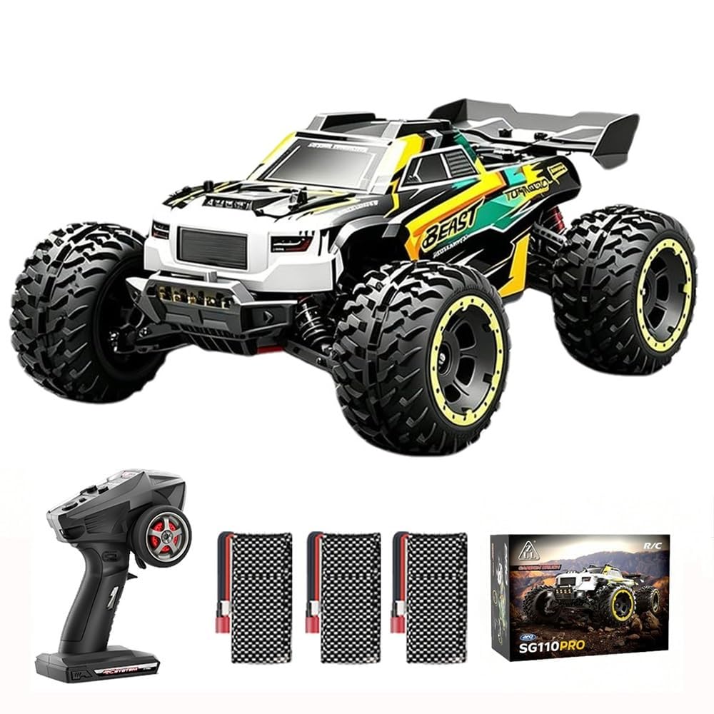 Zdalnie sterowany samochód dla dorosłych 1/10, 50 km/h, 4WD RC, wysoka prędkość, Offroad Drift, silnik ze szczotką węglową, wózek wyścigowy, 3 baterie, pomarańczowy