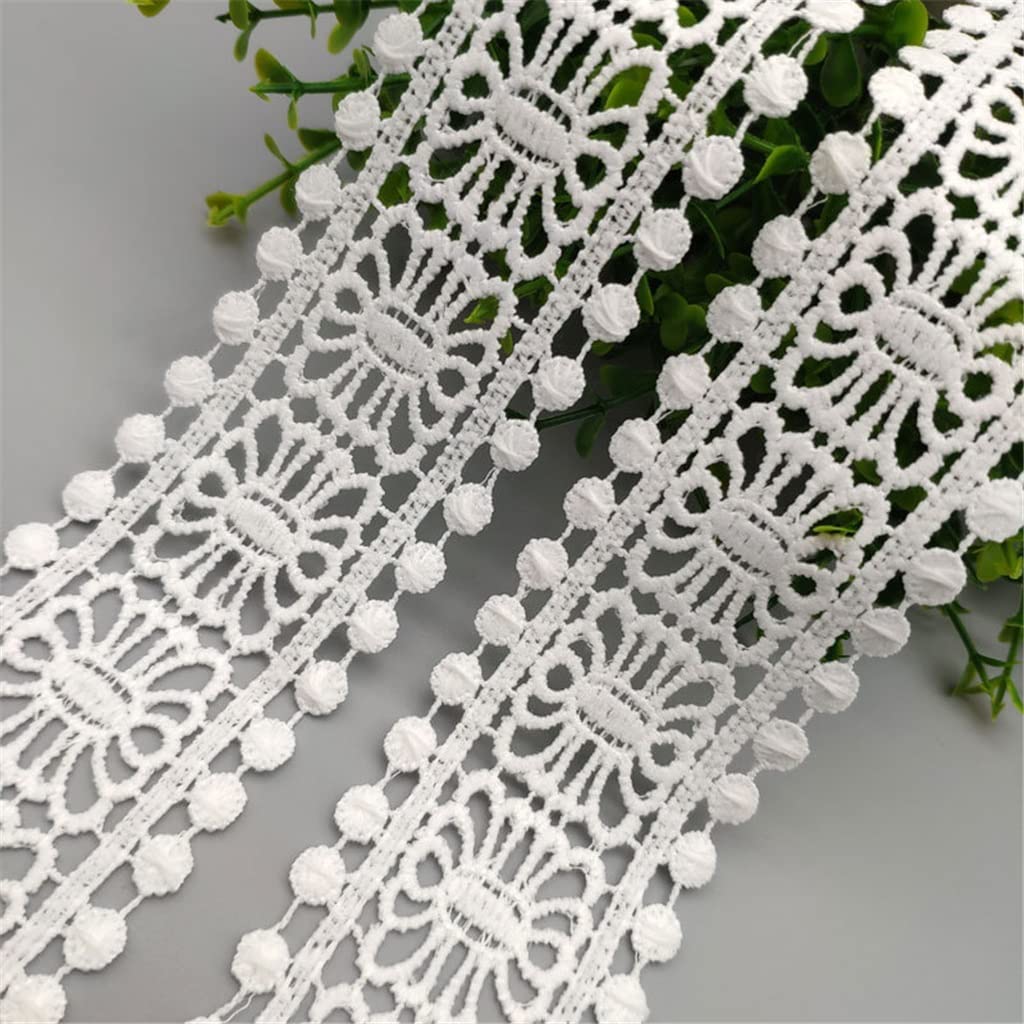 Générique 5cm 2inch évider Floral Brodé Blanc Dentelle Ruban DIY Vêtements Couture et Tissu Rideau Décoration (Couleur : Blanc, Taille : 5cm) (Blanc 5cm)