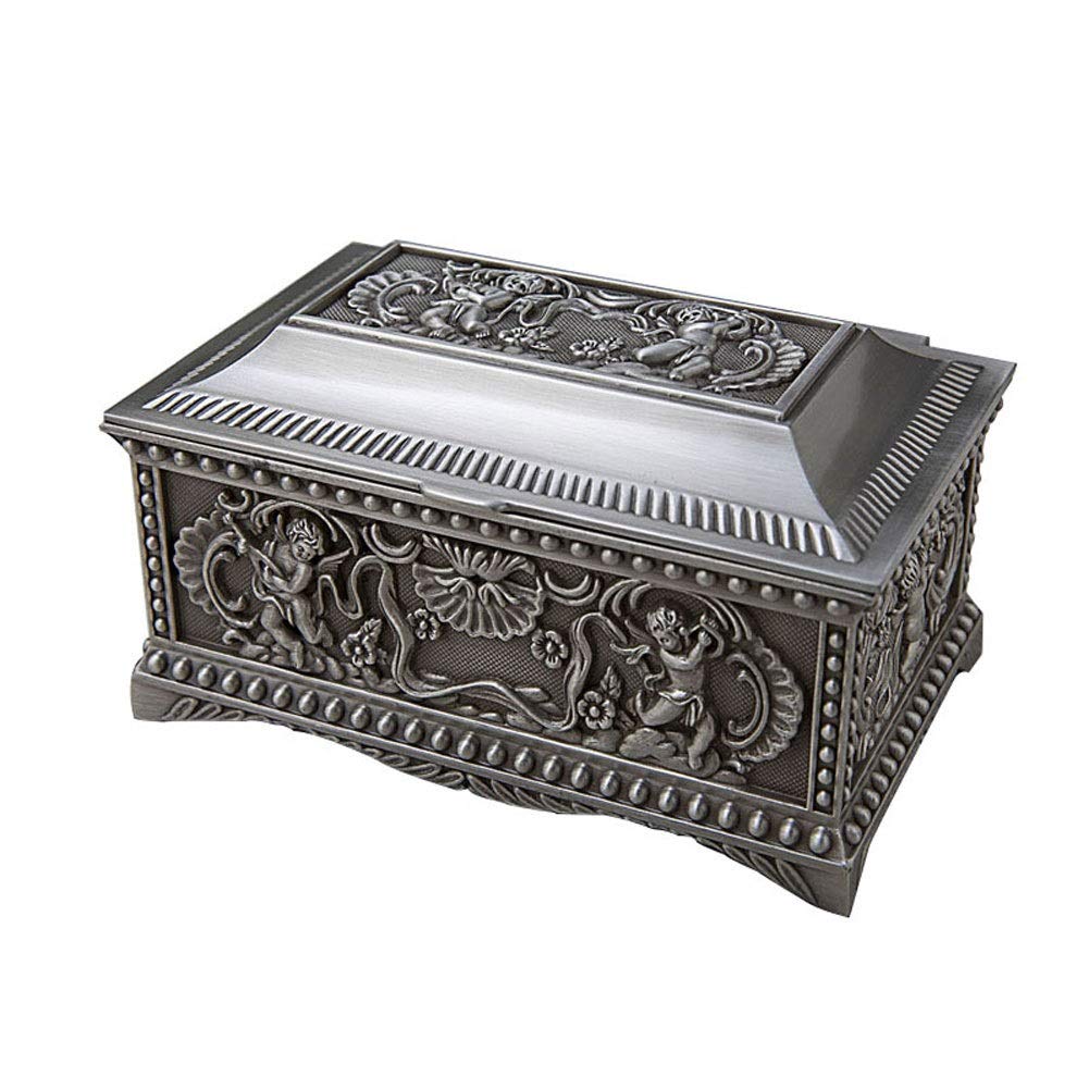 Sddpulse Women's Jewellery Boxes Metal Craft Jewellery Organiser Retro European Style Angel Jewelry Storage Box For Wedding Birthday Gift Jewelry Box For