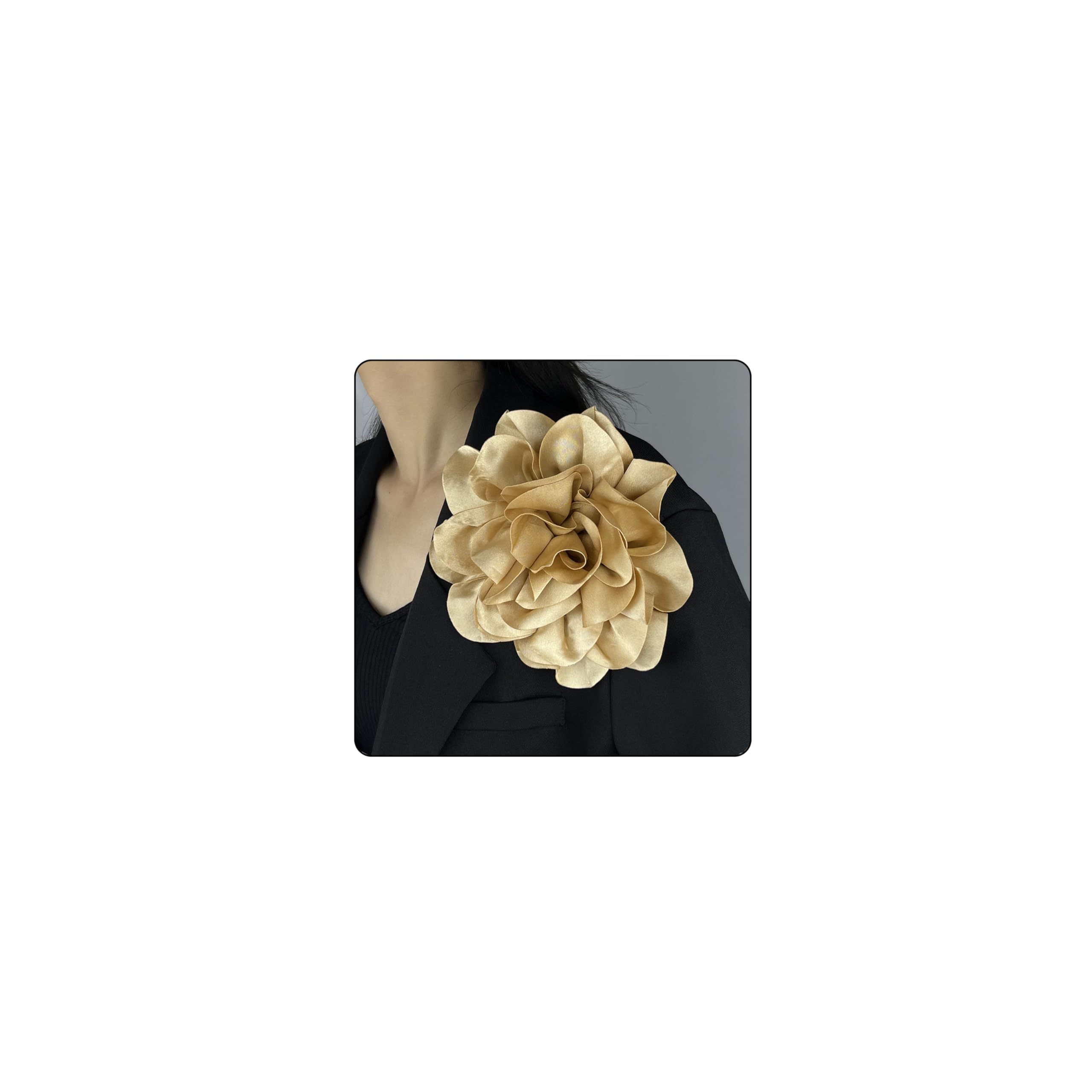 Dainty Fabric Rose &amp; Camellia Flower Oversized Brooch Pins &amp; Hair Clip - Large Lapel Pin, 4.3in/7.5in
