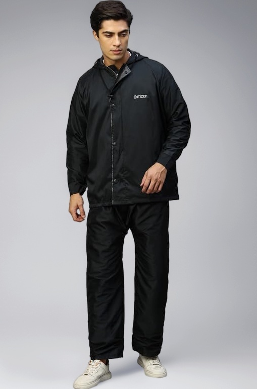 Reversible Raincoat for Men with Adjustable Hood, Waterproof Pant and Carry Pouch | Durable & Lightweight 190T Polyester Fabric & Virgin PVC Rainsuit