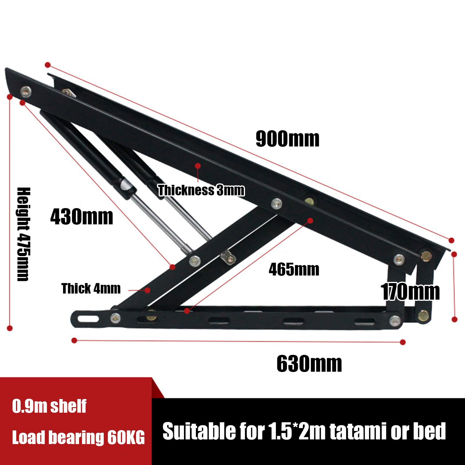 Meccanismo di sollevamento idraulico del letto, supporti di sollevamento pneumatici per un'apertura e una chiusura fluide, ideale per contenitori, tatami, divani e letti